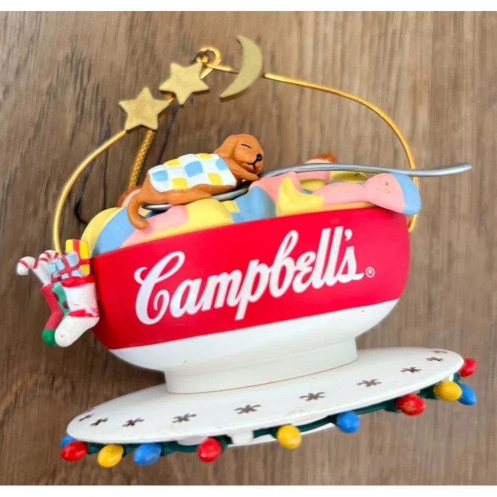 Vintage 1993 Campbell's Soup Christmas Ornament Kids Dog Sleeping In Soup Bowl